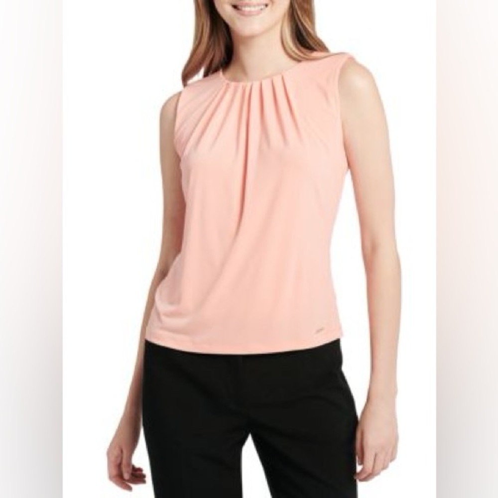 CALVIN KLEIN COLLECTION
Sleeveless Pleated Neck Blouse